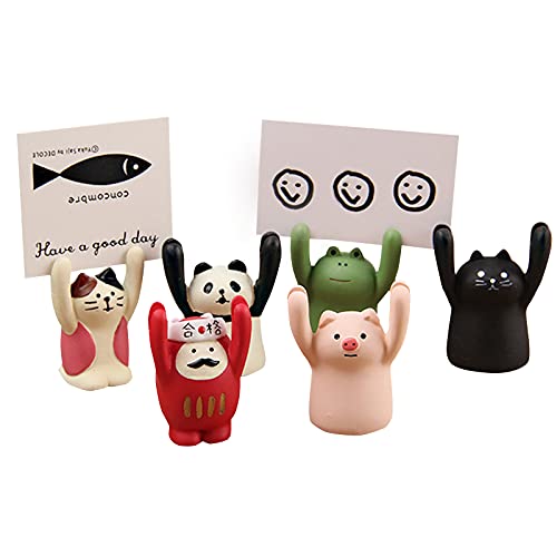 UgyDuky 6 Pack Cute Animal Cartoon Photo Clip Notes Messages Folder Note Holder Card Holder Desktop Message Folder for Home Office Decoration Resin Base Memo Clips Holder