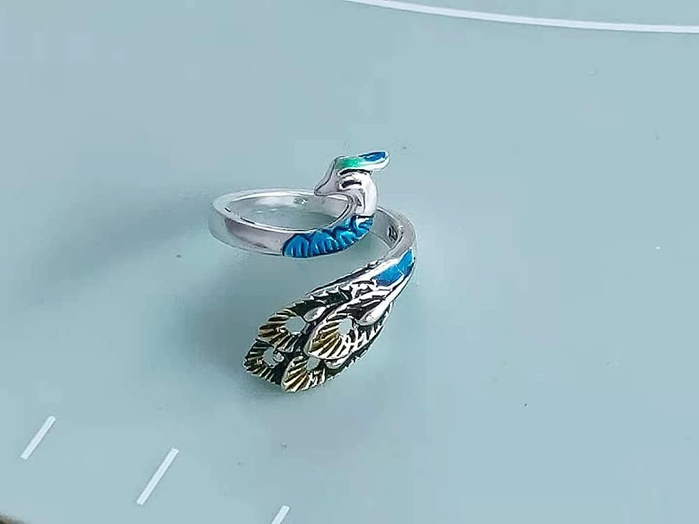 Vintage Enameled Peacock Ring for Women Girls Silver Plated Statement Adjustable Expandable Animal Open Band Finger Rings Comfort Fit Boho Delicate Jewelry - Image 5