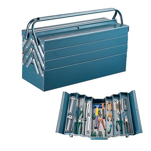 Boite à outils vide 530x200x250 mm en Acier avec 7 Compartiments Caisse pour outils avec Poignée
