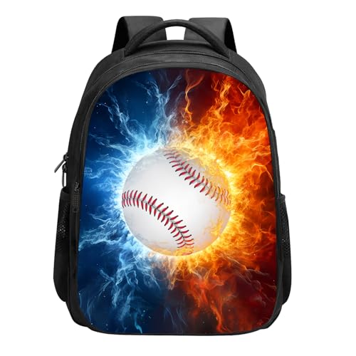 KAFFUL Kids Baseball Backpack, Cool Fire and Ice Baseball...