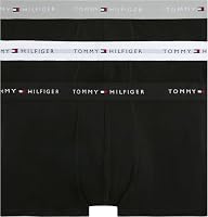 Tommy Hilfiger Men's Underwear 3-Pack Signature Logo Waistband Trunks, Grey Heather/Black/White, Medium, Mens Underwear - Everyday Comfort, Supportive Fit