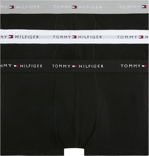 Tommy Hilfiger Calzoncillos bóxer Pack de 3 Hombre Trunks con Logotipo en la Cintura, Multicolor (Grey Heather/Black/White), M