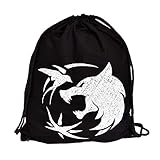 Bedruckter und robuster Stoff-Beutel in schwarz mit Wolf Emblem von Geralt von Riva: Bekannt aus den Romanen, der Netflix Serie und den Witcher Spielen