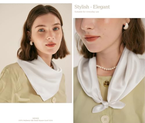 MEISEE Solid Color Mulberry Silk Scarf 20" Square Scarf Neck Scarf Hair Head Breathable Lightweight for Women Gift Packed4