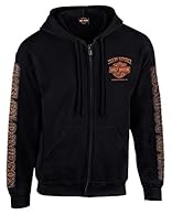 Full-zippered hooded sweatshirt Made of 50 percent cotton and 50 percent polyester Features bar and shield logo on the front and Harley-Davidson script on the sleeves Features Harley-Davidson script with eagle graphic on the back Features long sleeve...