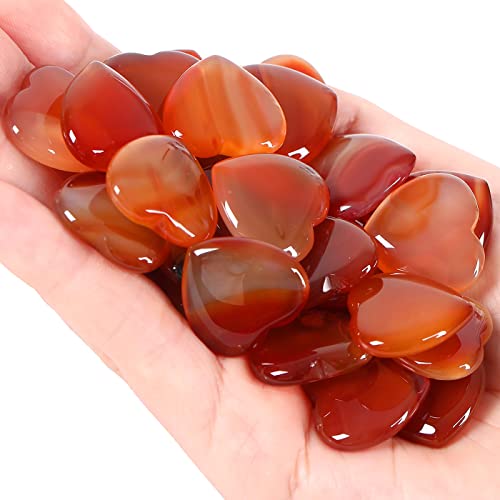Image of 20 PCS Natural Heart Healing Crystals Red Carnelian Agate Polished Crystal Mini Pocket Stones Cute Palm Love Gemstones Set Bulk Wholesale Reiki Energy Balancing Meditation Valentine's Day Gift