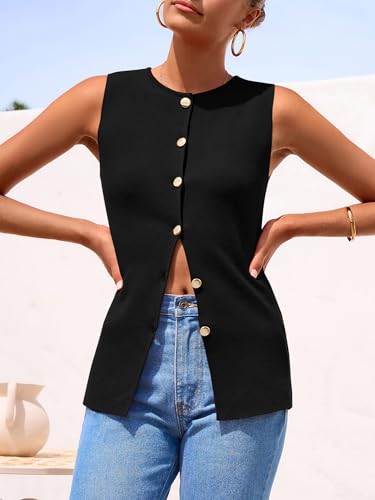 PRETTYGARDEN Women's Sweater Vest Button Down Summer Tank Tops 2025 Sleeveless Knit Vests Fashion Business Casual Outfits4