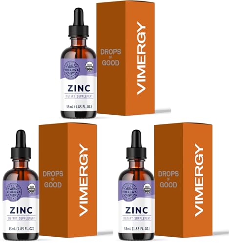 Image of VIMERGY USDA Organic Zinc Supplements for Women & Men (7.5mg Liquid Zinc Per Serving) Fast-Absorbing Immune Support, Promotes Healthy Bones & Skin, Vegan (55 mL) (Pack of 3)