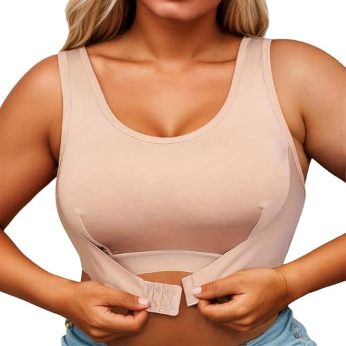Sujetador Deportivo Inalámbrico Cómodo para Uso Diario con Cierre Frontal y Soporte Ajustable Diseño Sin Ideal Todas Estaciones (Beige, XL) #5772