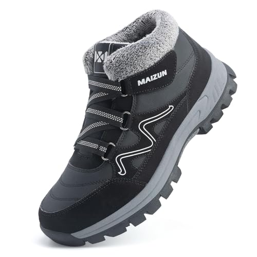 Moodeng Mens Winter Boots Casual Lightweight Snow Boots Warm Fur Lined Hiking Boots Water-Resistant Comfortable Ankle shoes Outdoor Walking