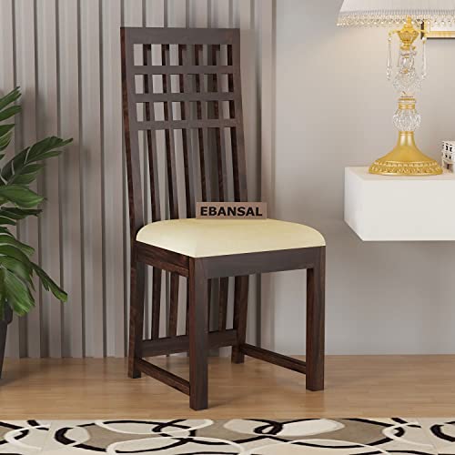 Image of Kuber Wooden Dining Chairs Set of 2 for Kitchen & Dining Room, Chairs with Cushion, Two Seats, Solid Sheesham Wood, Walnut Finish