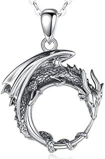CELESTIA Dragon Necklace for Women Men 925 Sterling Silver Celtic Medieval Gothic Pendant with Chain Leather Cord Dark Fantasy Jewellery Gifts for Her Him