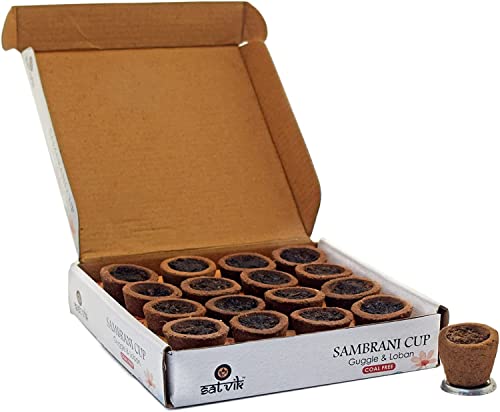 SATVIK Sambrani Cups 16 Pcs Guggle Loban Cup Coal Free Incense Cone for Pooja with Burner Plate