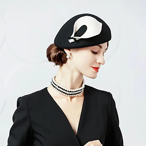 Oridoor Women Vintage Wool Felt Flowers Hat Church Wedding Dress Fascinator Hat Winter Felt Fedoras 001 Black&White thumb #2