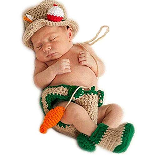 Image of Lppgrace Newborn Photography Props Shoot Outfits Crochet Fishing Fisherman & Fish Hat Diaper Shoes