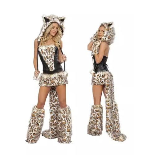 DUHENWU Leopardin Wildkatzen Kostüm Für Damen Tierkostüme Sexy Kleid Für Karneval Und Fasching Halloween Cosplay Partykleid Fasching Karneval...