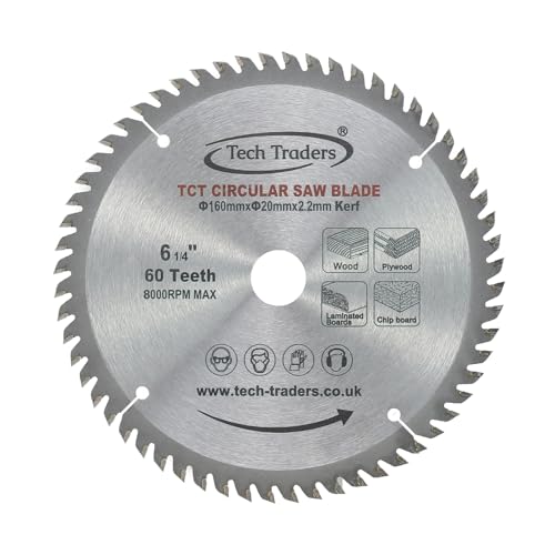 Tech Traders TCT Circular Wood Saw Blade 160mm x 20mm x 60T for Festool TS55 Bosch Makita etc