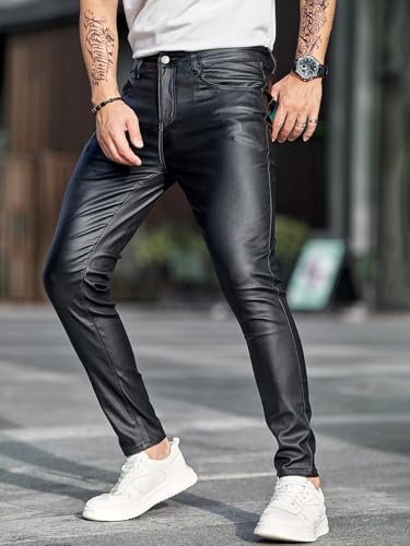 Mens Slim Fit Stretch Faux Leather Pants Fashion Casual Comfortable Stylish Design4