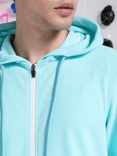 Image of The Indian Garage Co Men Regular Fit Self Design Front Open Hooded Sweatshirt