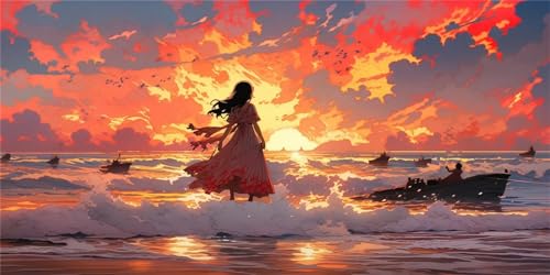 Peinture diamant 5D coucher de soleil femme 18x36in pour sublimer la déco de votre salon