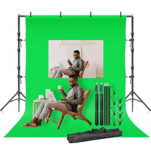 LimoStudio 10 x 9.6 feet Large Frame Backdrop Stand with 6 x 9 feet Green Screen Background, Soft Chromakey Backdrop for Photography & Video Studio, AGG3113