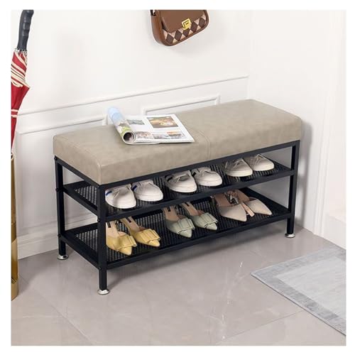 Banco Almacenamiento Acolchado de Metal con Estante Malla Estilo Gris 7