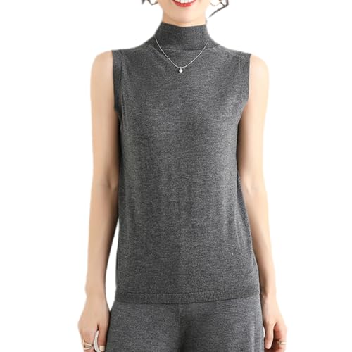 Women’s 100% Merino Wool Mock Neck Tops Sleeveless Turtleneck Tank Tops Pullover Knit Slim Fit Casual Sweater Vest