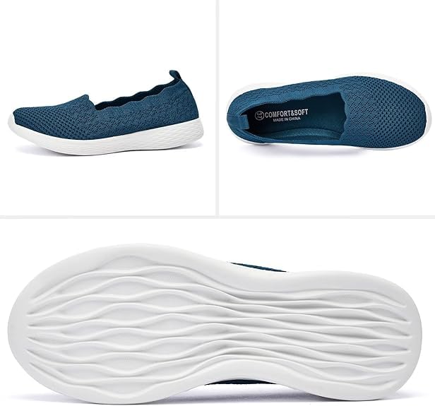 Image of Puxowe Women's Slip-On Walking Shoes | Lightweight Knit Sneakers with Memory Foam Insole, Breathable & Wide Fit Available for Daily Walking, Casual & Travel