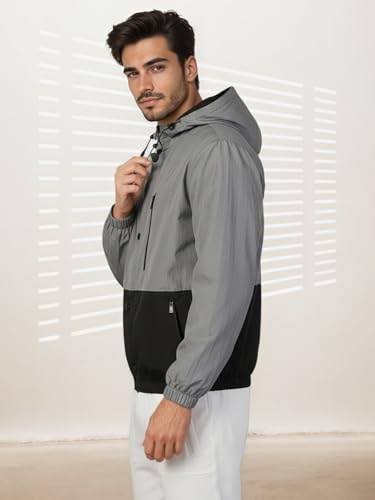 Image of CHKOKKO Sunscreen Jacket for Men Windcheater Hooded Zipper Sports Jacket | UV Protection | Sun Protective | Lightweight Water Resistant | Riding Biker | Outdoor Travel Gym Running