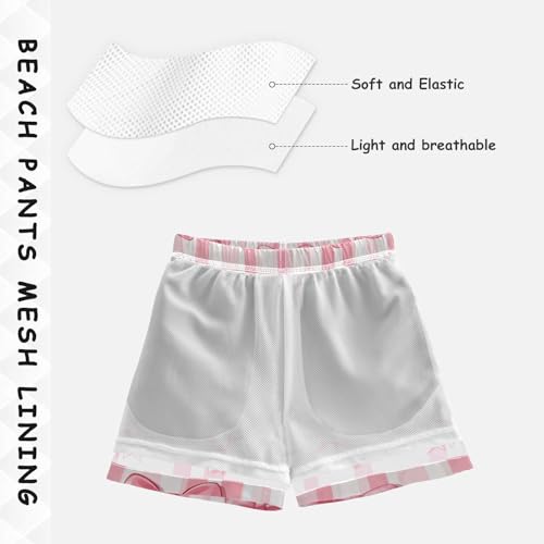 Pigsaly Boys Swim Trunks Coquette Striped Pink Bows Ribbon Boys Board Shorts Swimsuit Swimwear Summer Bathing Suit 2T4