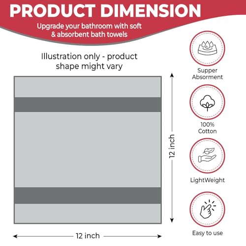 Image of QUBA LINEN 100% Cotton Washcloth Set - Soft, Absorbent Face Towels for Bathroom & Gym Use - Durable & Reusable Wash Cloths - Dark Grey, White & Burgundy, 12x12 Inches, Pack of 12