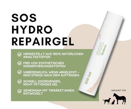 Doderm - SOS Hydro Repair Gel 15 ml - Gel für Hund, Katze und Pferd - für akute Hautprobleme, Juckreiz, Hot Spots, Sonnenbrand, Hautirrationen, Wunden, Kratzer, Allergie, Pflege
