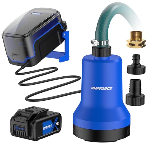 AMPFORCE 20V Cordless Submersible Water Transfer Pump, 1003 GPH Portable Sump Pump, 4.0Ah Battery Powered Water Pump Runtime 1H Ideal for Pool, Spa, Hot Tub, Garden, Flood Relief, and Outdoor Projects