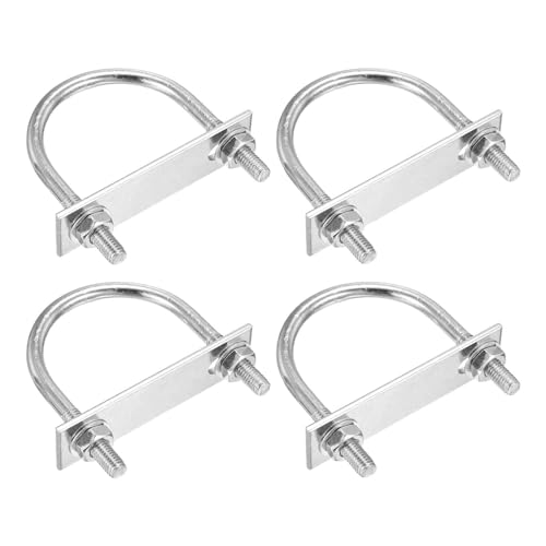 Image of DTGN M8x60x87mm U Bolts Round Kit - 4Set - 304 Stainless Steel U-Bolt Kit with Nuts, Washers, Frame Plate - Good for Pipe, Trailer, Automotive, Leaf Spring Fastener