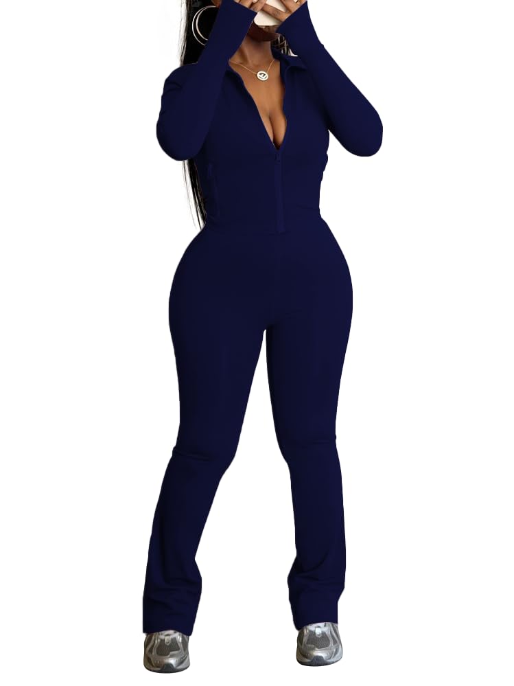 HBQ Womens 2 Piece Tracksuit Sets Long Sleeve Zip Up Crop Tops and Flare Pants Casual Workout Oufit