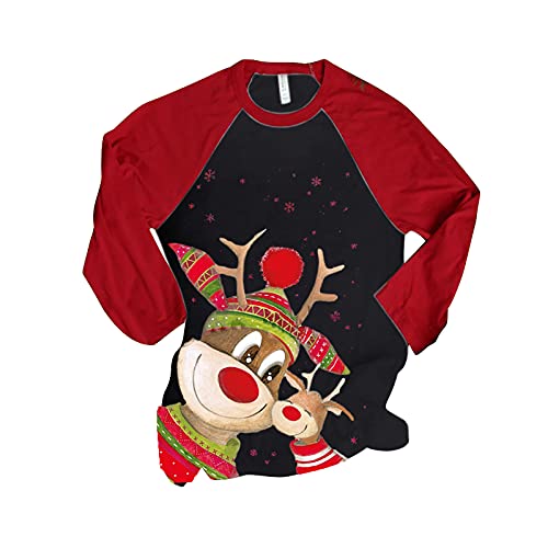 Camiseta feminina casual verão outono algodão feriado natal manga longa gola redonda gráfico top cam