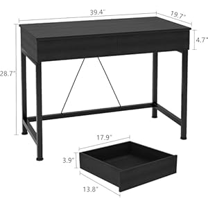 CAIYUN 40Inch Desk with 2 Wooden Drawers,Home Office Desks with Storage, Simple Modern Kids Desk, Vanity Desk for Bedroom, Work Study Writing Desk Table for Small Spaces (Black, Wooden) CAIYUN 40Inch Desk with 2 Wooden DrawersHome Office Desks with Storage Simple Modern Kids Desk Vanity Desk for Bedroom Work Study Writing Desk Table for Small Spaces Black Wooden