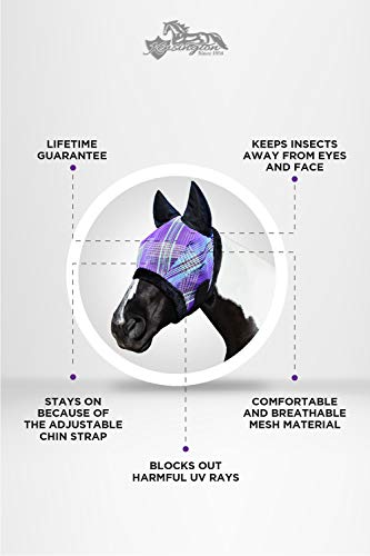 Máscara para moscas Kensington com acabamento de lã para cavalos — protege o rosto e os olhos ajuda