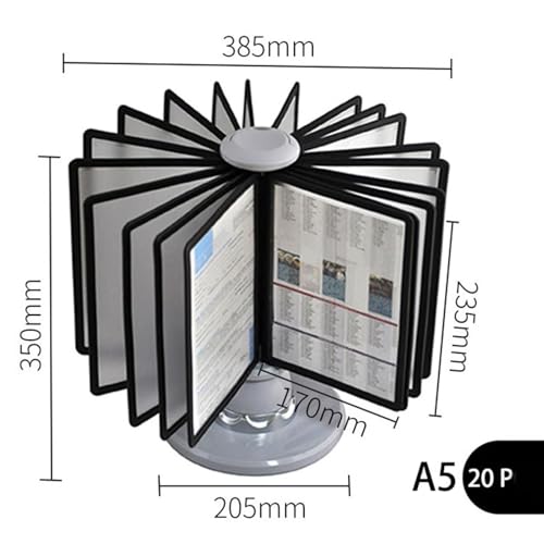 Support porte-documents A5 gris rotatif 360 à 20 panneaux pour bureau