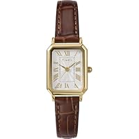 Timex Women's Dress 21mm Watch - Brown Strap White Dial Gold-Tone Case, Brown