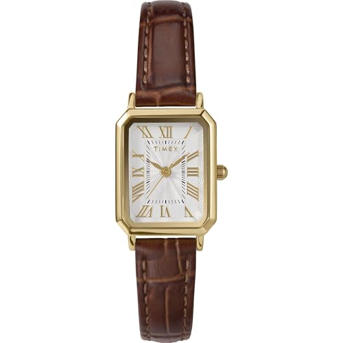 Timex Women's Dress 21mm Watch - Brown Strap White Dial Gold-Tone Case, Brown