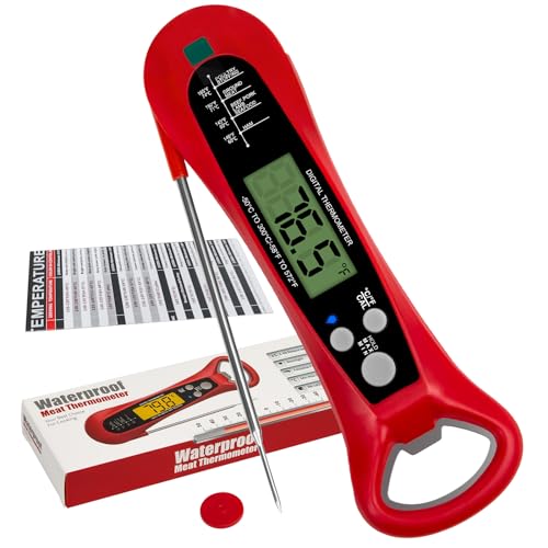 Instant Read Digital Meat Thermometer for Cooking and Baking - Accurate Food Thermometer for Ovens and Grills Red