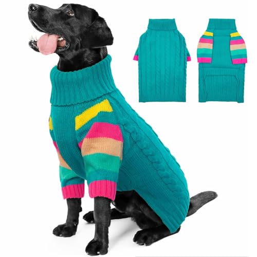 Image of Extra Large Dog Sweater, Turtleneck Pullover with Sleeve, Green 4XL