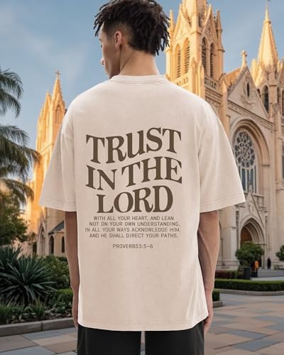 Mens Christian Shirts Trust in The Lord Shirt Jesus Religious Tees Oversized Graphic Tshirt3