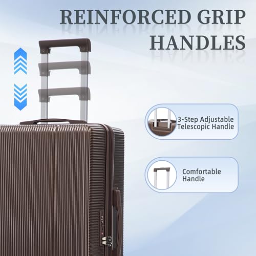 Image of Hardside Luggage Sets, Light Weight Suitcase with Spinner Wheels, Brown
