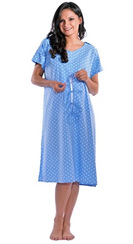 My Bella Mama Smart Hospital Delivery Gown Blue Polka S/M