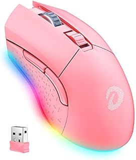 DAREU Pink Wireless Wired Gaming Mouse Dual-Mode Rechargeable 7 Programmable Buttons,10K DPI,RGB and 7 Adjustable DPI Levels up to [150IPS] [1000Hz Polling Rate] for PC Notebook Mac