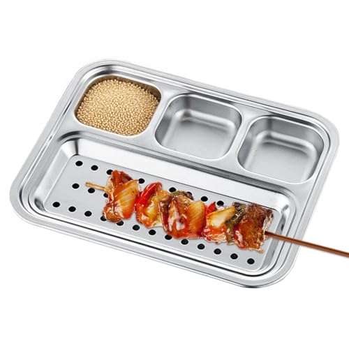 Nybhyjka Plato de salsa dividido, cuenco de salsa para barbacoa, acero inoxidable, bandeja de condimentos para barbacoa, salsa de tomate de soja, platos para servir vinagre, sushi, aperitivos, camping