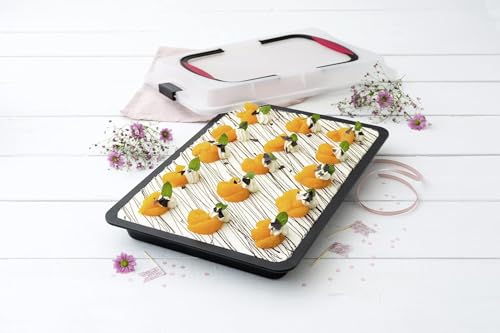 Zenker Blechkuchen-Container to go, Backblech mit Transport-Abdeckung für unterwegs, Backform antihaft mit Deckel und Softgriffen (Kuchenform: ca.425x295x75 mm), Menge: 1 Stück