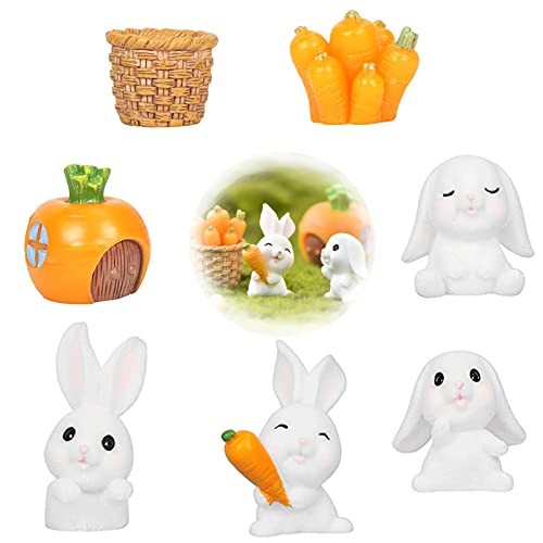 Eterspr 7 Piezas Mini Resina Conejito, Resina Conejos Zanahorias, Minifiguras Conejo Pascua, para Decoración Pascua, Panjing Decorar, Fotografía Accesorios (Blanco)